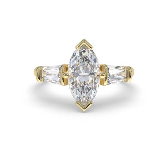 Moderner Trilogie-Ring mit Marquise- und Baguette-Diamanten