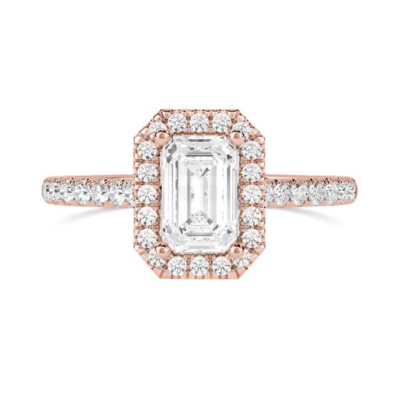Smaragd-Diamant-Ring mit einzelner Halo-Schulterfassung