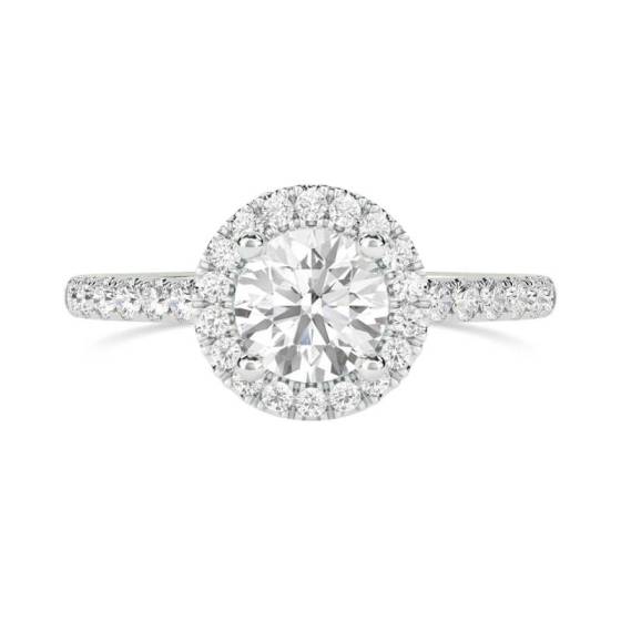 Runder Diamantring mit einzelner Halo-Fassung an der Schulter
