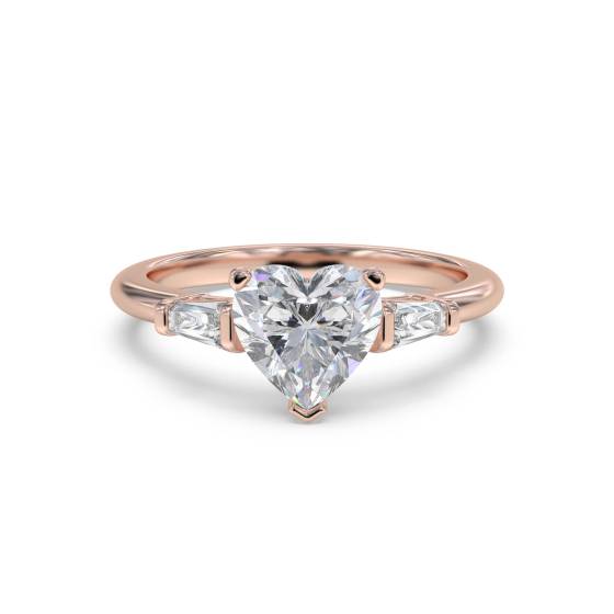 Moderner Herz- und spitz zulaufender Baguette-Diamant-Trilogie-Ring
