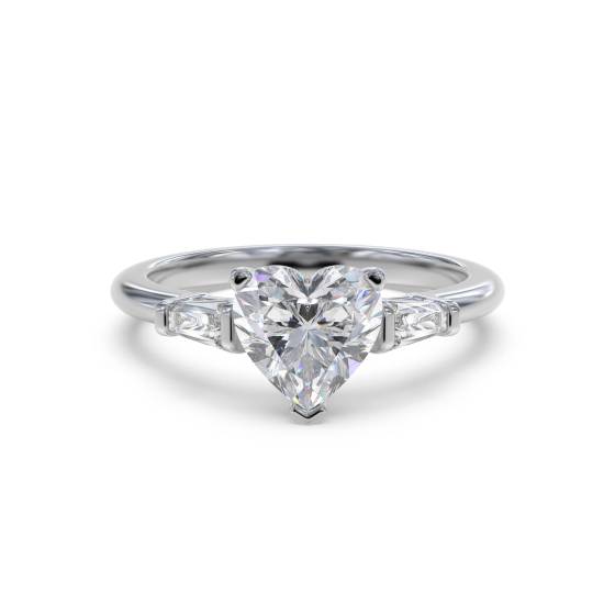 Moderner Herz- und spitz zulaufender Baguette-Diamant-Trilogie-Ring