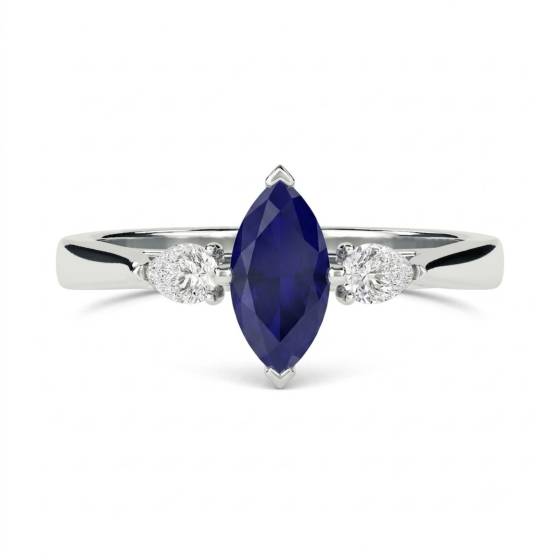 0.96ct VVS2/D Lab Grown Marquise Diamond And Blue Sapphire Pear Trilogy Ring in Platinum