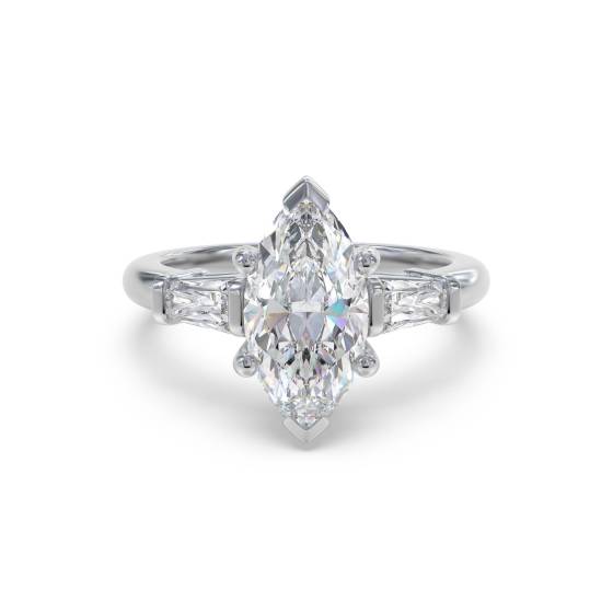 Moderner Trilogie-Ring mit Marquise- und Baguette-Diamanten