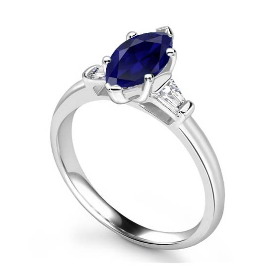 Trilogie-Ring mit blauem Saphir und Marquise-Diamanten