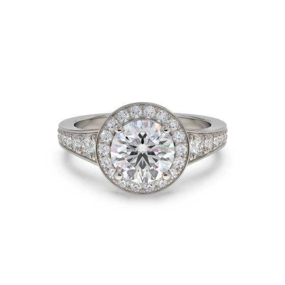Moderner runder Diamantring mit einzelnem Halo