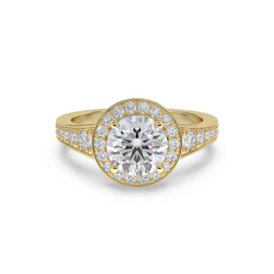 Moderner runder Diamantring mit einzelnem Halo
