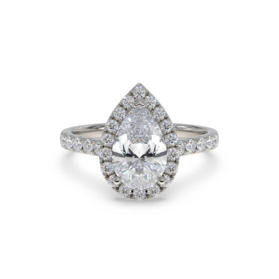 Birnenförmiger Diamantring mit Halo-Schulterfassung