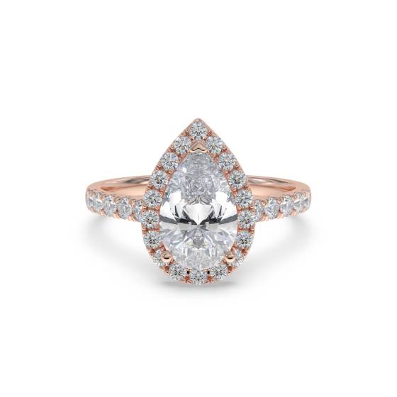 Birnenförmiger Diamantring mit Halo-Schulterfassung
