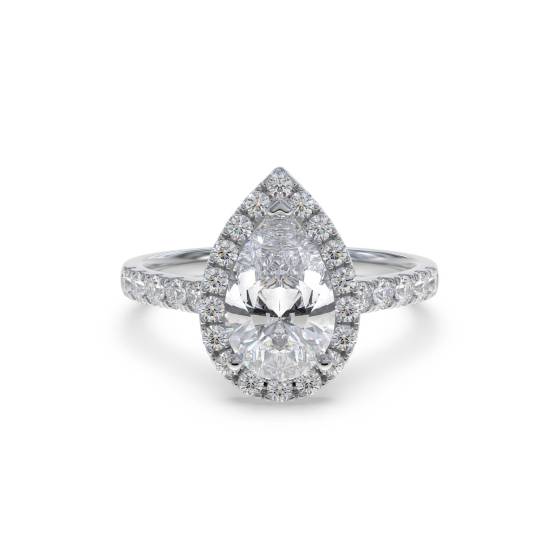 Birnenförmiger Diamantring mit Halo-Schulterfassung