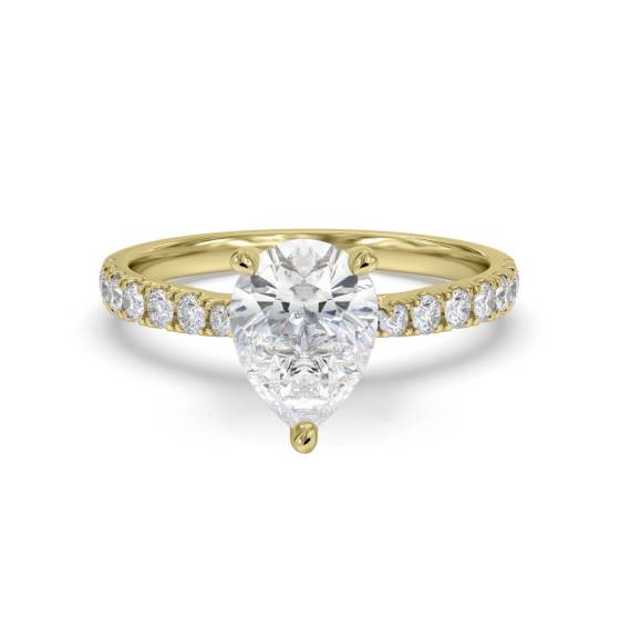 Verlobungsring mit birnenförmigem Schulterstück und Diamanten