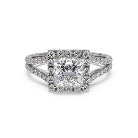 Prinzess-Diamant-Ring mit einzelnem Halo