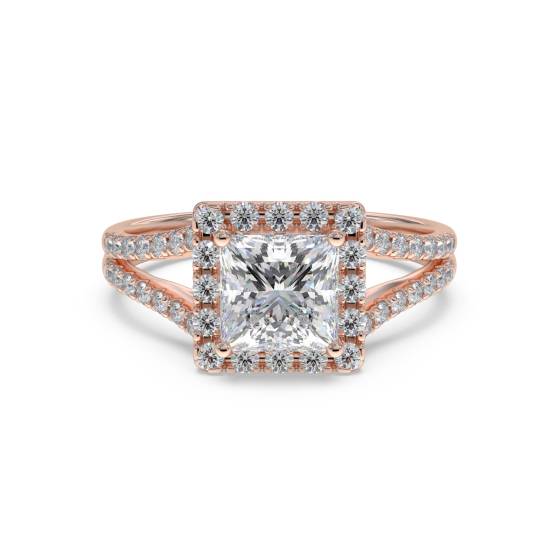 Prinzess-Diamant-Ring mit einzelnem Halo