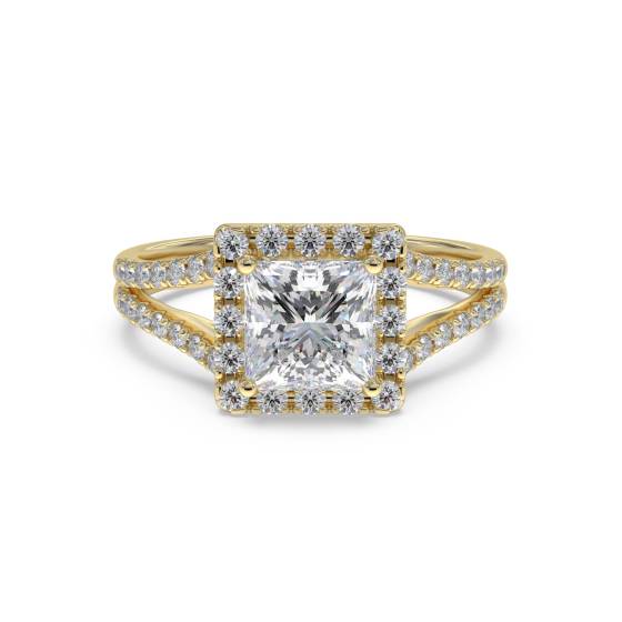 Prinzess-Diamant-Ring mit einzelnem Halo