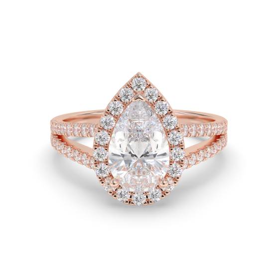 Birnenförmiger Diamantring mit Halo-Schulterfassung
