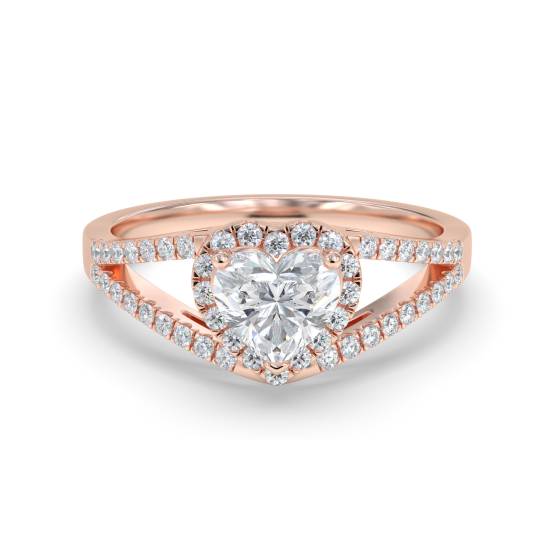 Herzförmiger Diamantring mit Halo-Schulterfassung