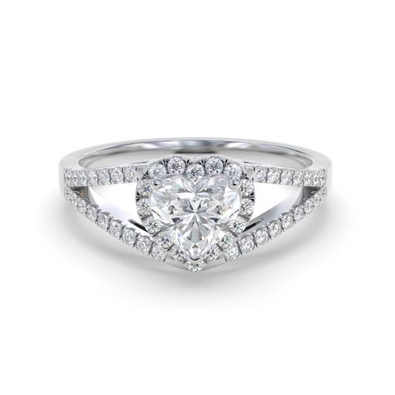 Herzförmiger Diamantring mit Halo-Schulterfassung