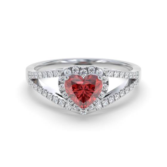 Herzförmiger Rubin- und Diamantring mit doppeltem Halo-Schulterteil