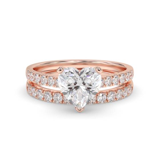 Herzförmiger Diamant-Schulterring mit passendem Band