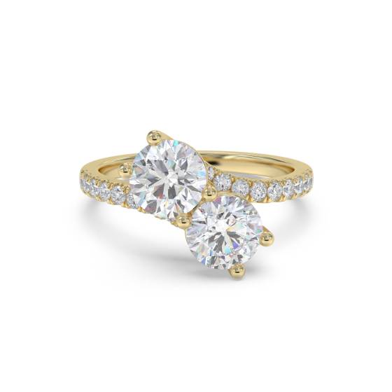 Zweisteiniger Ring mit rundem Diamanten an der Schulter
