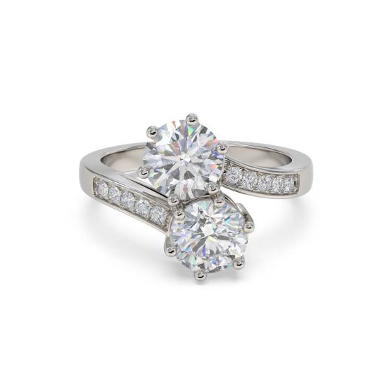 Zweisteiniger Ring mit rundem Diamanten an der Schulter