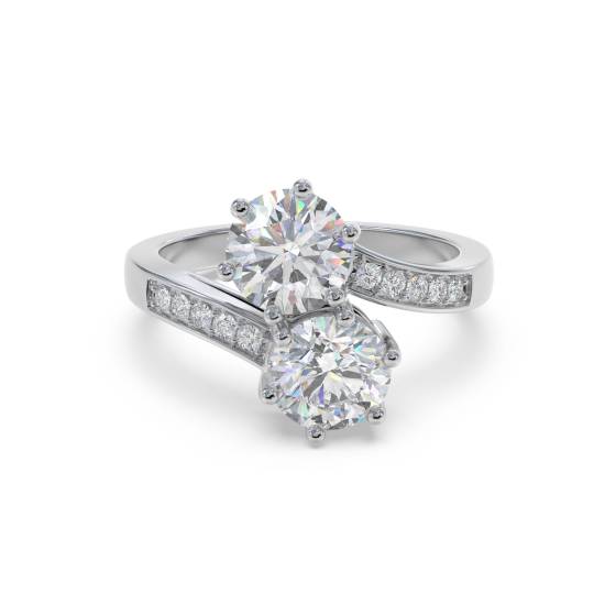 Zweisteiniger Ring mit rundem Diamanten an der Schulter