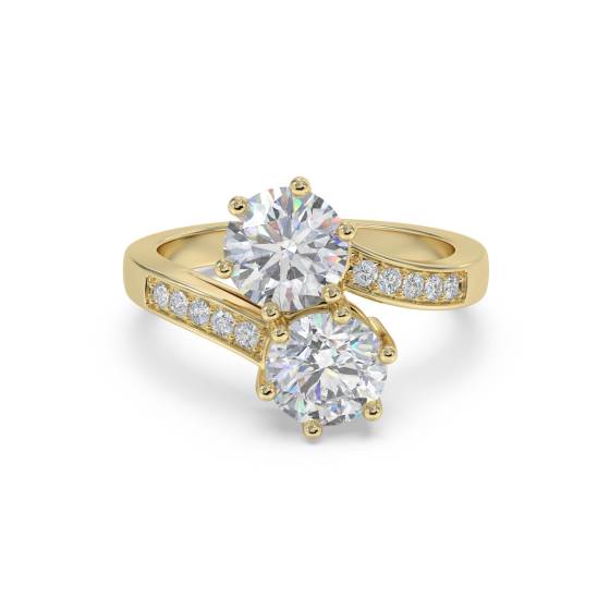 Zweisteiniger Ring mit rundem Diamanten an der Schulter