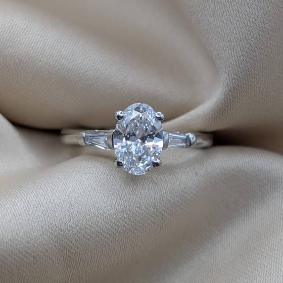 1.21ct VS1/D Lab Grown Oval Diamond Trilogy Ring in Platinum