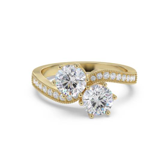 Zweisteiniger Ring mit rundem Diamanten an der Schulter