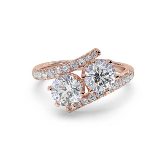 Zweisteiniger Ring mit rundem Diamanten an der Schulter
