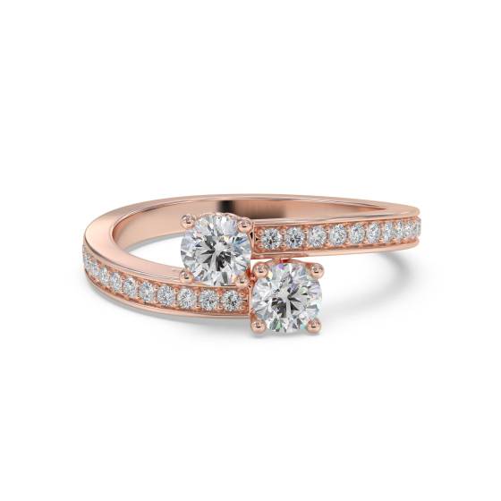 Zweisteiniger Ring mit rundem Diamanten an der Schulter