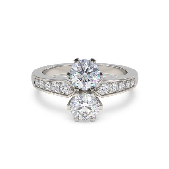 Zweisteiniger Ring mit rundem Diamanten an der Schulter