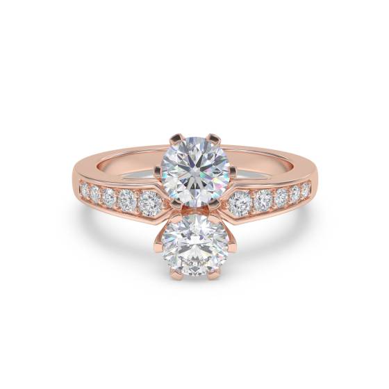 Zweisteiniger Ring mit rundem Diamanten an der Schulter