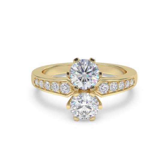 Zweisteiniger Ring mit rundem Diamanten an der Schulter