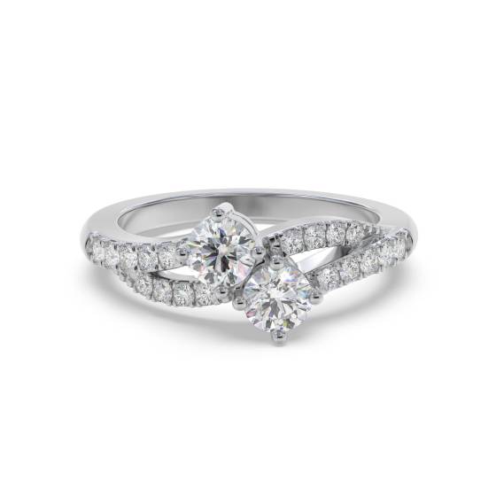 Zweisteiniger Ring mit rundem Diamanten an der Schulter