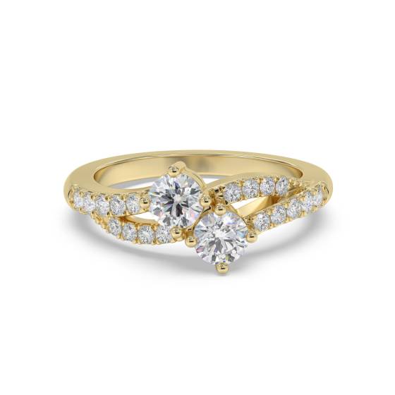 Zweisteiniger Ring mit rundem Diamanten an der Schulter