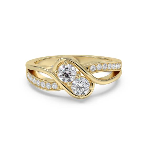 Zweisteiniger Ring mit rundem Diamanten an der Schulter