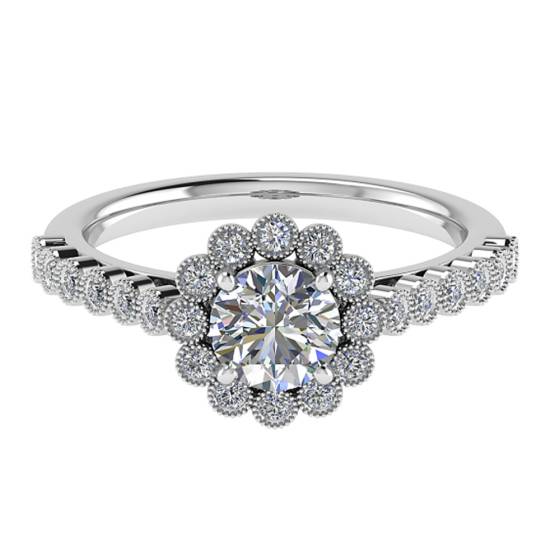 Halo-Ring mit rundem, natürlichem Diamanten (1,30 ct, SI1/F)