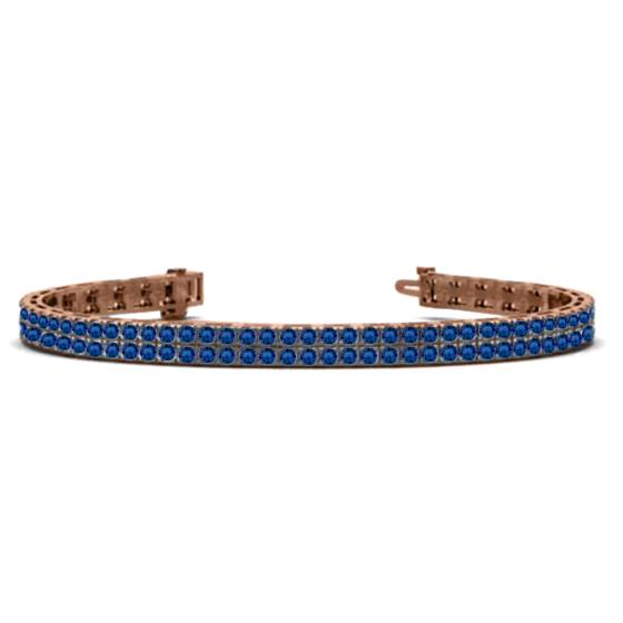 Herren-Tennisarmband mit rundem, blauem Saphir und doppelter Reihe