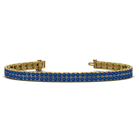 Herren-Tennisarmband mit rundem, blauem Saphir und doppelter Reihe