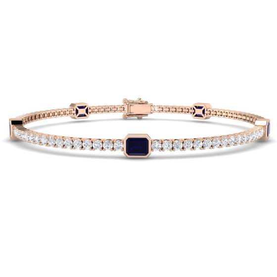Armband mit smaragdgeschliffenem blauen Saphir und runden Diamanten