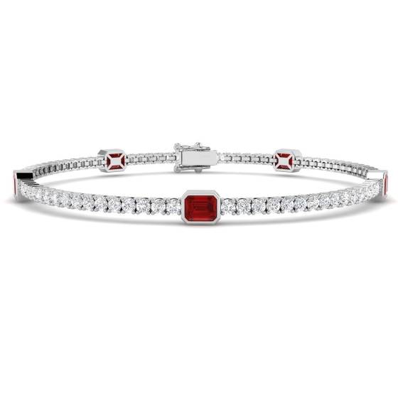Armband mit smaragdgeschliffenem Rubin und runden Diamanten