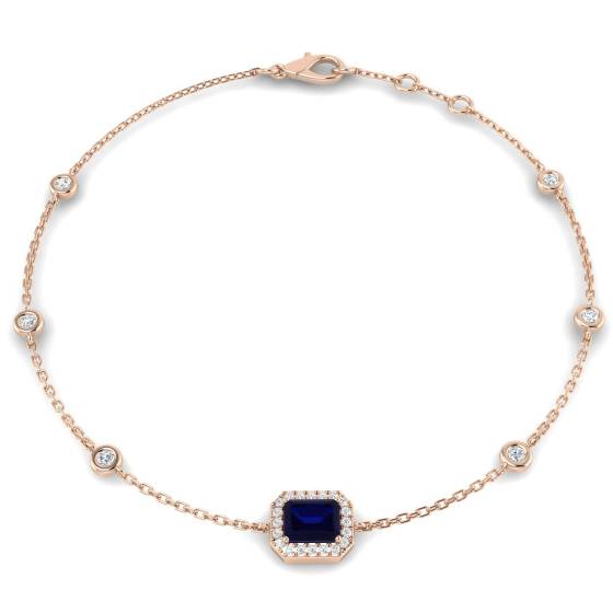 Armband mit smaragdgeschliffenem blauen Saphir und runden Diamanten