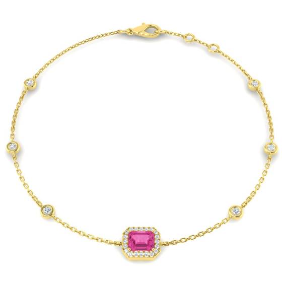 Armband mit smaragdgeschliffenem rosa Saphir und runden Diamanten