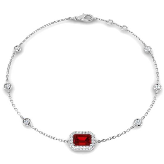 Armband mit smaragdgeschliffenem Rubin und runden Diamanten