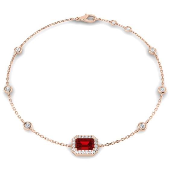 Armband mit smaragdgeschliffenem Rubin und runden Diamanten