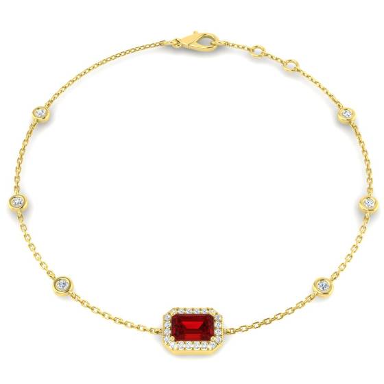 Armband mit smaragdgeschliffenem Rubin und runden Diamanten