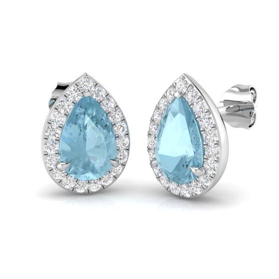 2,49 ct VS/E-F Birnenschliff Aquamarin-Edelstein-Halo-Ohrringe