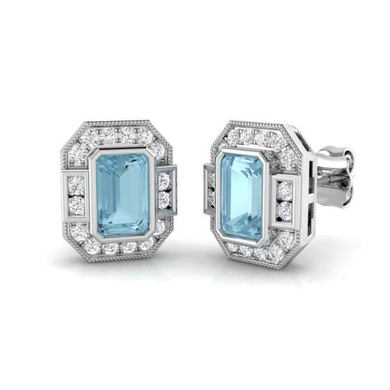 Ohrstecker mit Smaragdschliff, Aquamarin und Diamanten
