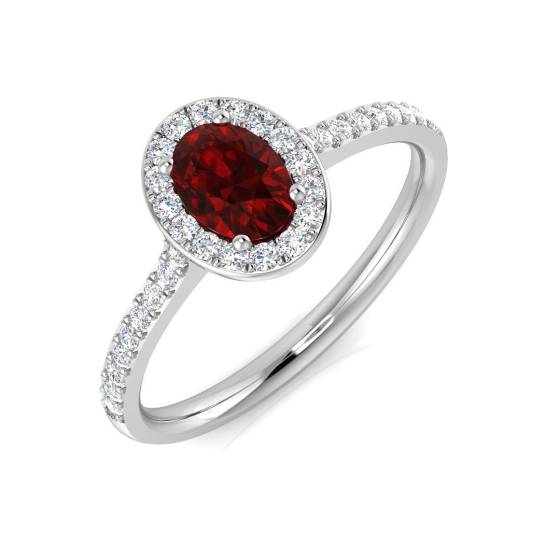0.69ct VS/E-F Oval Cut Ruby Gemstone Halo Ring in 18k White Gold
