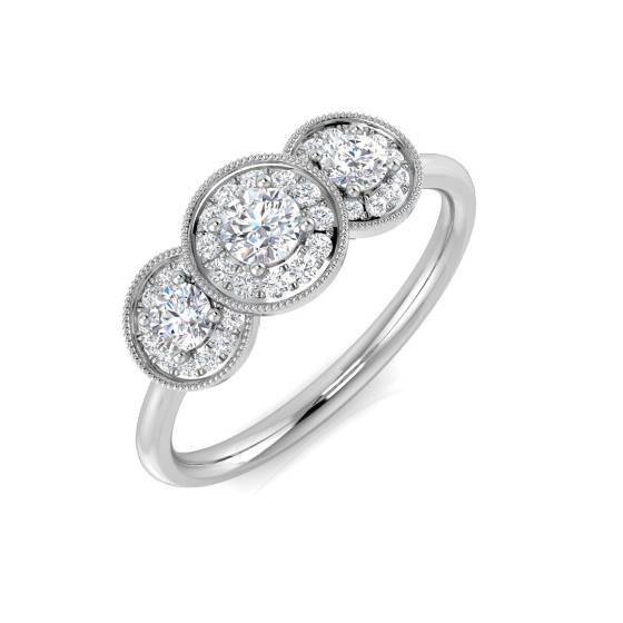 0,40 ct VS/E-F Rundschliff Naturdiamanten Art Deco Trilogie Cluster Ring